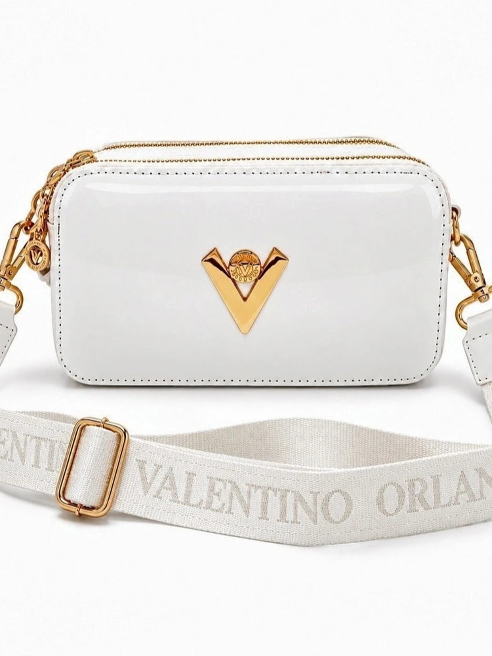 Valentino Orlandi Kyra Crossbody Bag White Camera Bag Patent Leather